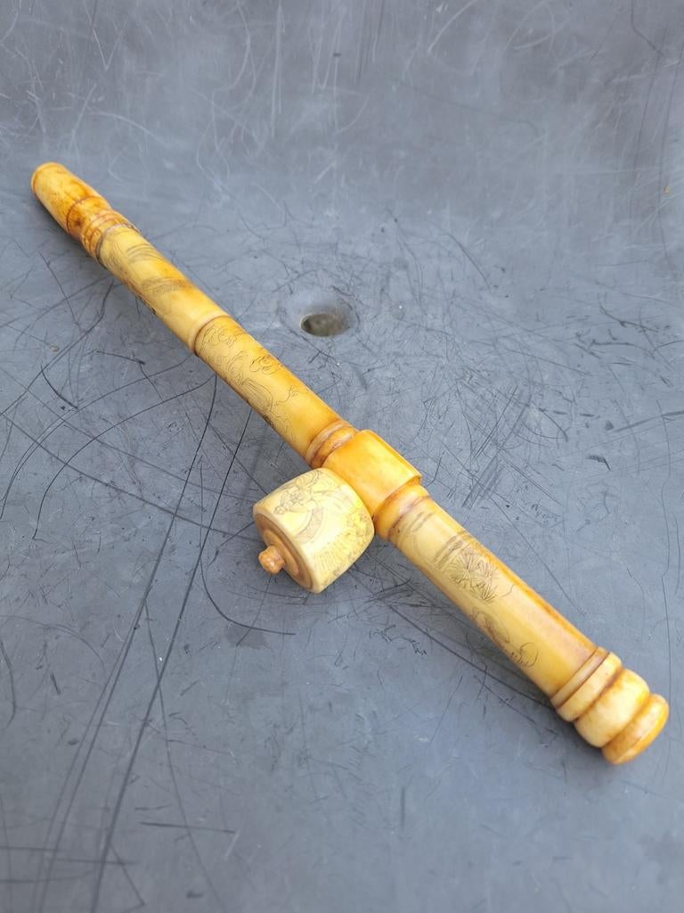 Antieke Chinese Opium Pijp - Handgesneden Been, Antiek en Kunst, Ophalen of Verzenden