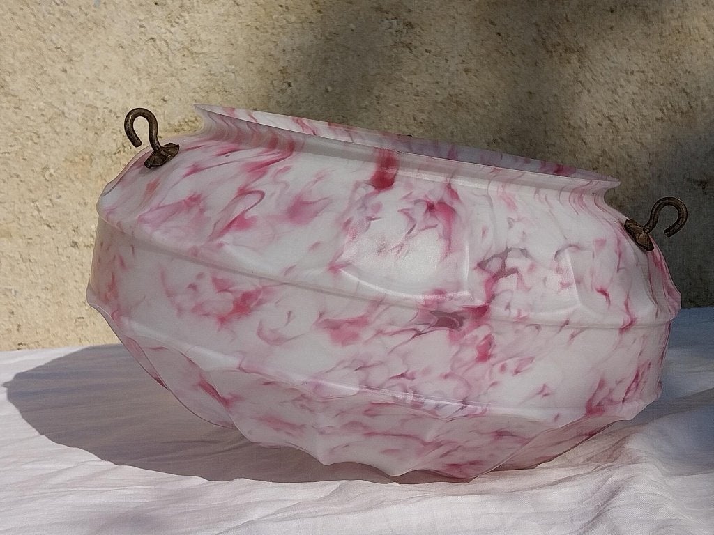 Art Deco glaspasta lampenkap roze gemarmerd jaren 30, Ophalen of Verzenden