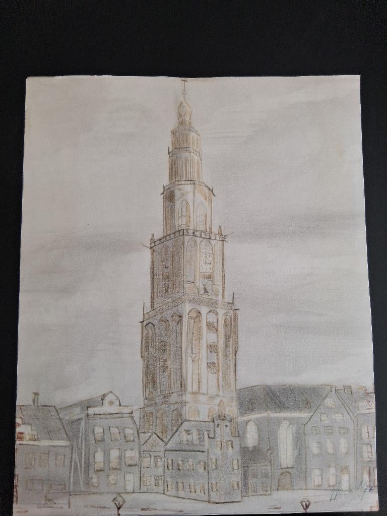 Groningen oude tekening Martinitoren *eureka*, Ophalen of Verzenden