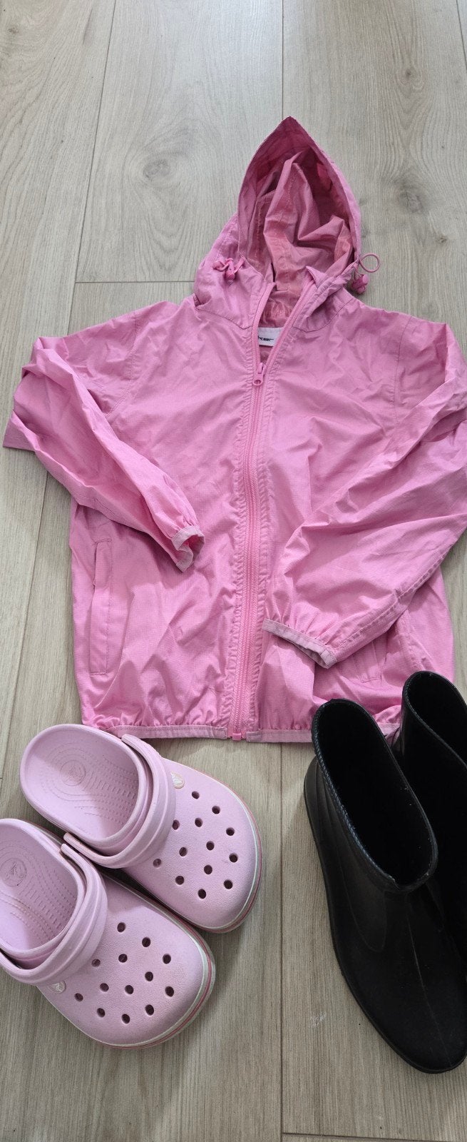 Roze regenjas, Crocs en regenlaarzen maat 36, Ophalen of Verzenden, Gebruikt, Hiker, Crocs, Sarragienne, Meisje