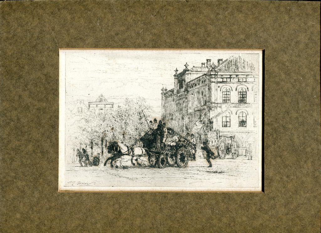 J C Greive ets Amsterdam Weesperplein 1857 -1891, Dagelijks leven, 1800 - 1899, 12 cm, 18 cm