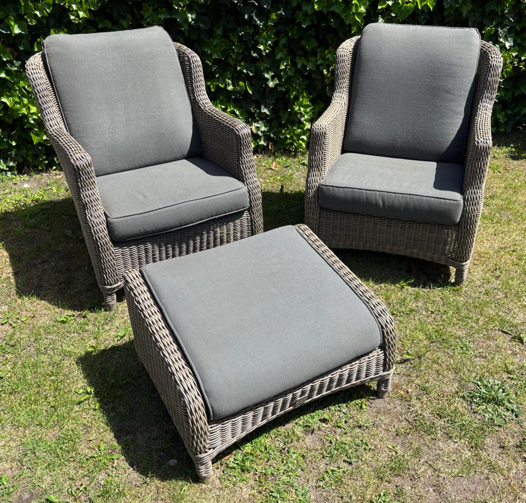 4SO Brighton fauteuils tuinstoelen met hocker, Zo goed als nieuw, Wicker, Stoel, Tuinset