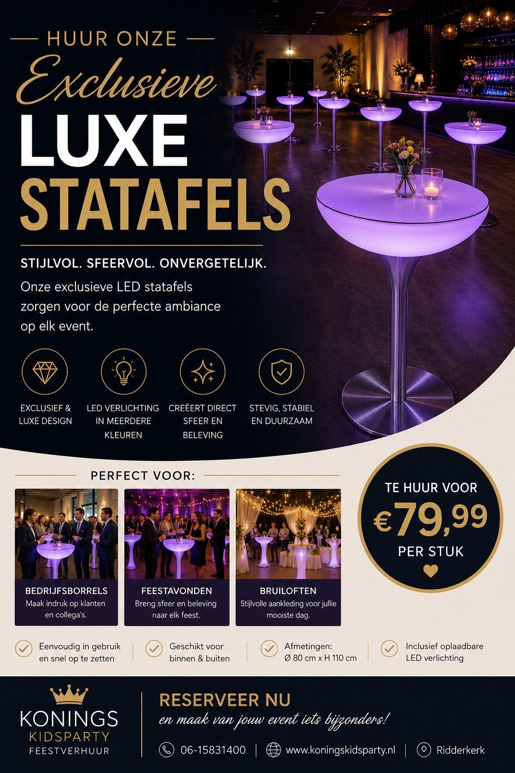 Statafel LED de luxe te huur, Ophalen