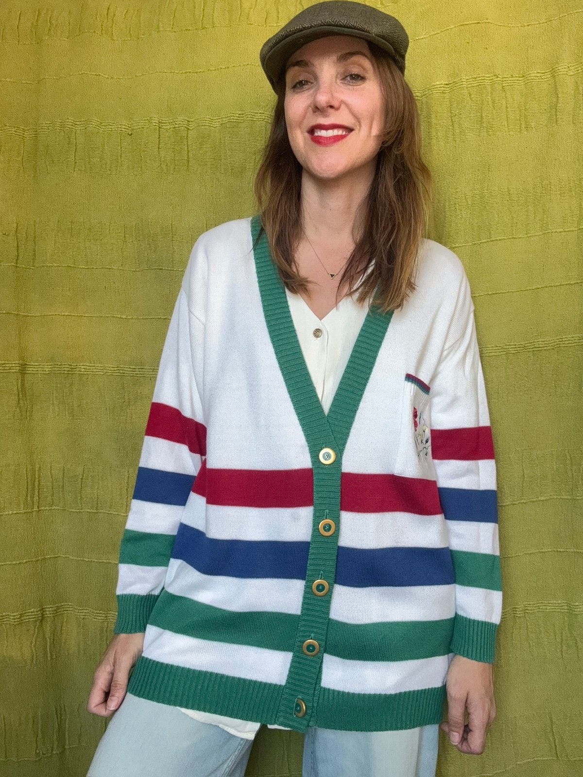 Vintage vest - Jaren 90 - wit - rood/groen/blauw - 42/XL, Hgv, Wit, Hgv, Maat 42/44 (L)