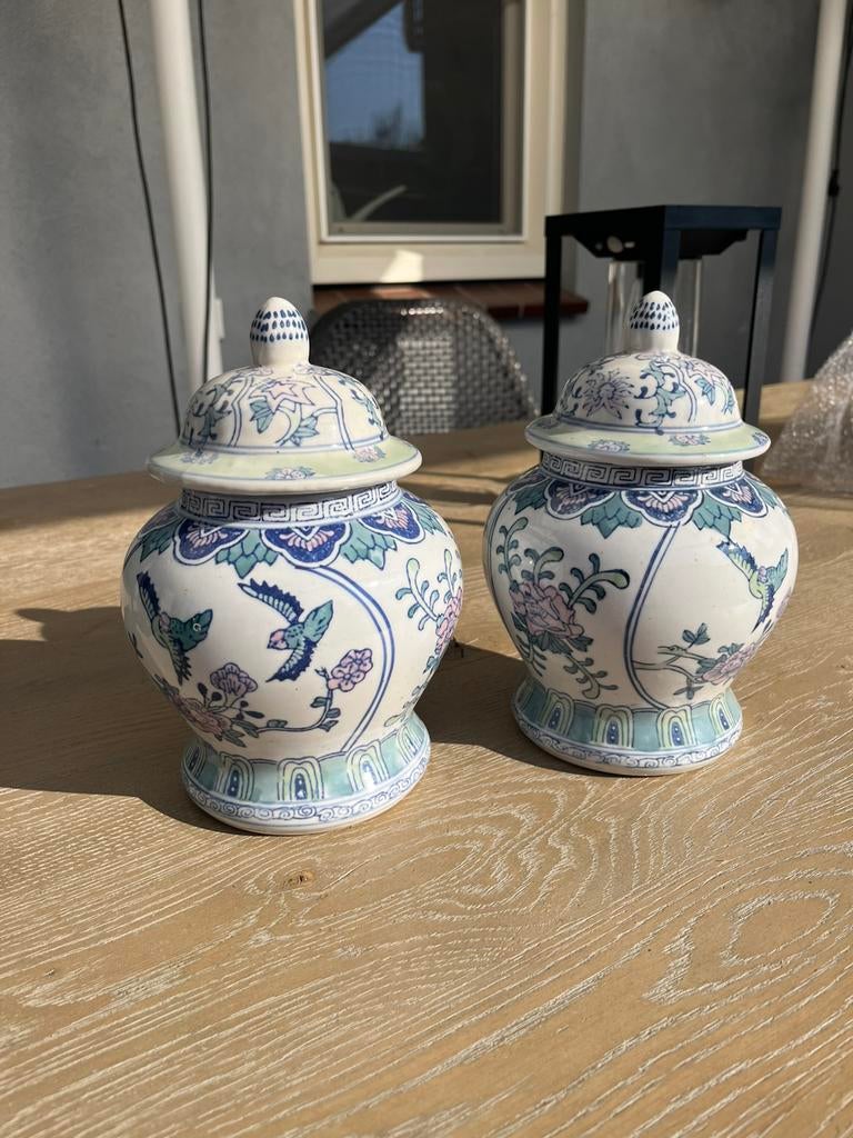 Blauw-witte gemberpot(ten) met deksel Chinese stijl –ook los, Ophalen of Verzenden
