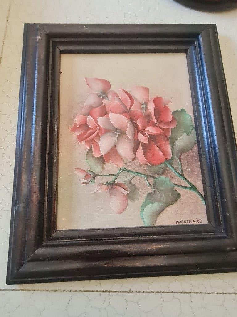 olieverf schilderij op doek geranium, Bloemen, Doek, Realistisch, Ophalen of Verzenden