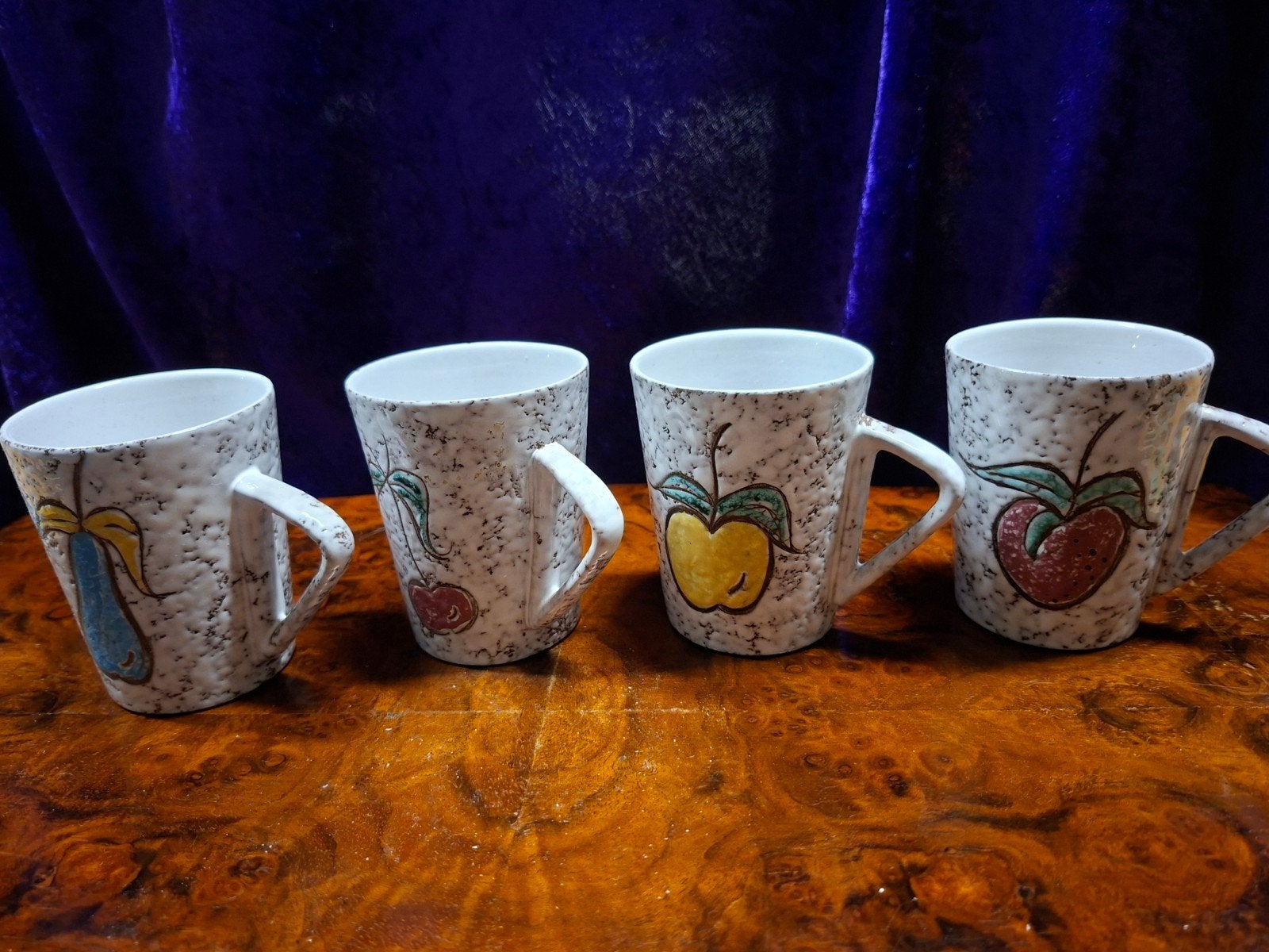 Vintage Fruitmokken Set van 4 – Jaren 70 Gespikkeld Lido, Ophalen of Verzenden