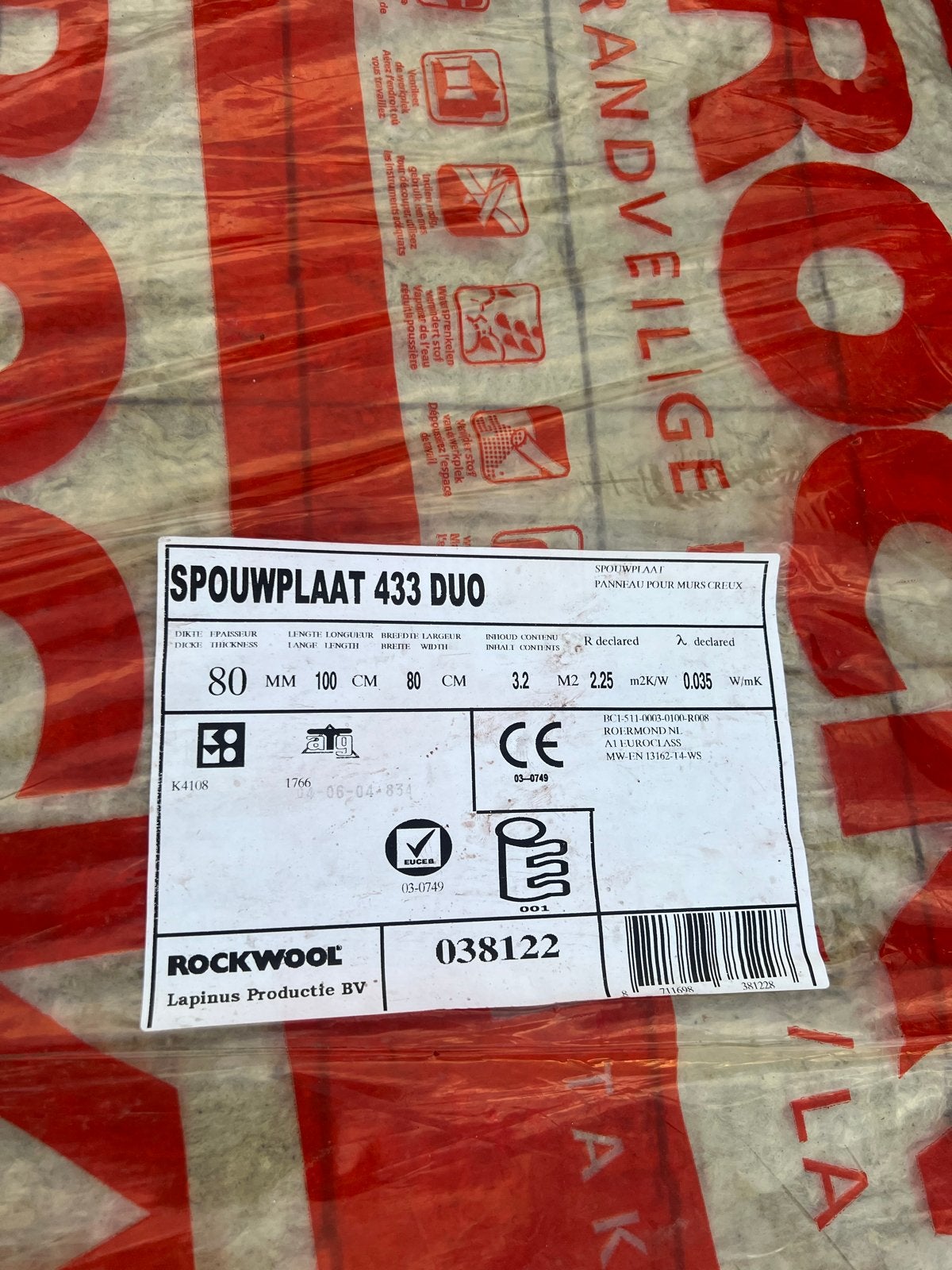 Rockwool Spouwplaat Duo Steenwol Isolatie 80mm, 4 tot 8 cm, Nieuw, Steenwol, Ophalen of Verzenden