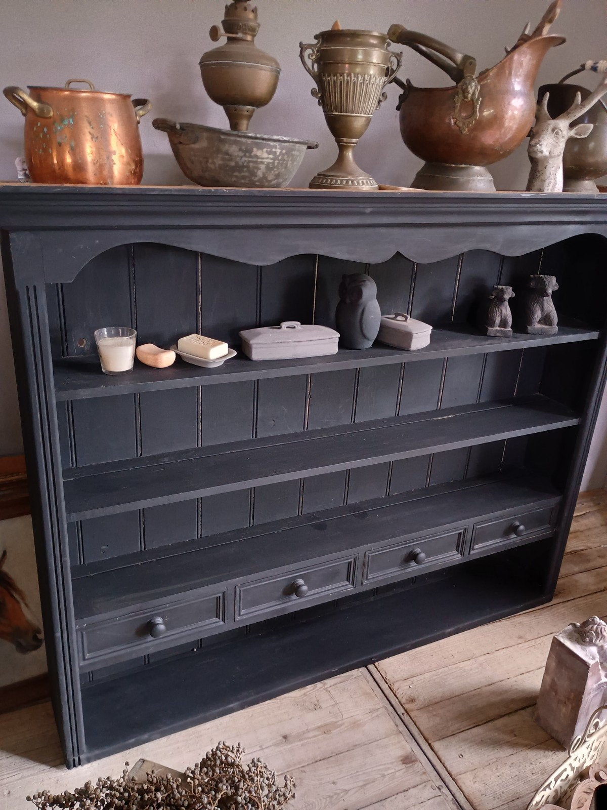 Zwart houten wandrek met lades, Antiek en Kunst, Ophalen