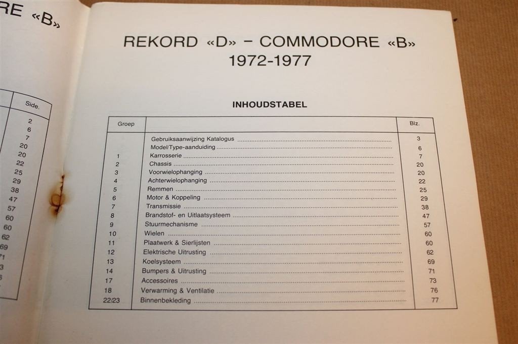 Opel Rekord D Commodore B — Onderdelencatalogus 1972-1977, Ophalen of Verzenden