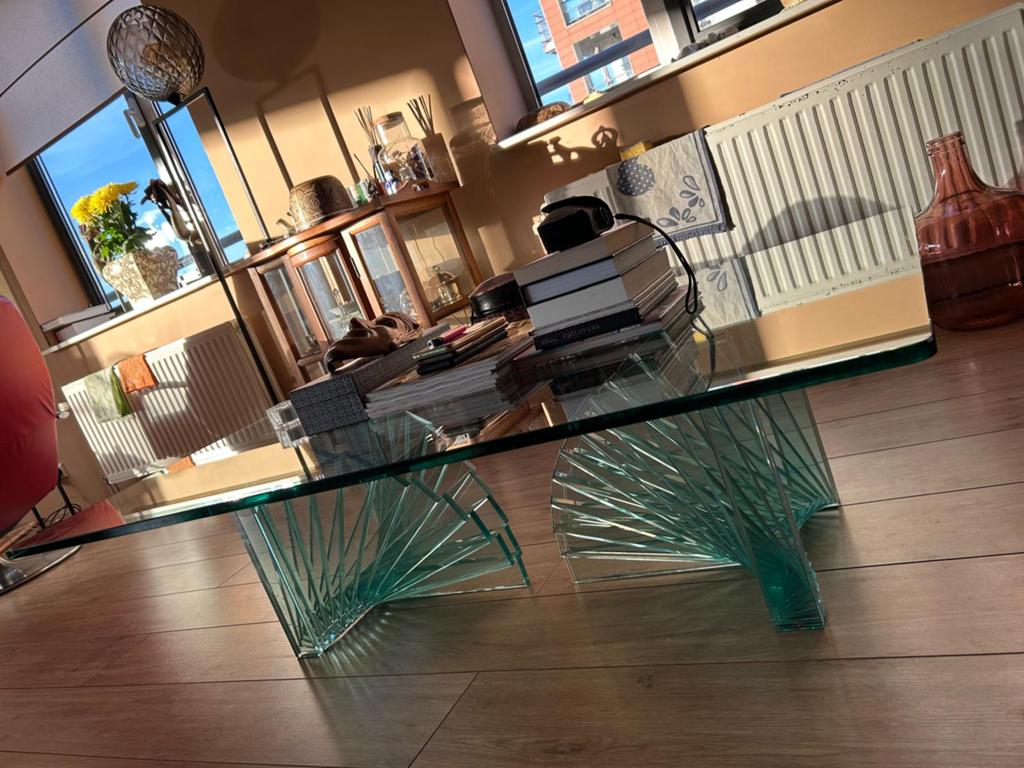 Glazen Salontafel, Huis en Inrichting, Tafels | Salontafels, Ophalen, Gebruikt, 100 tot 150 cm, 50 tot 100 cm