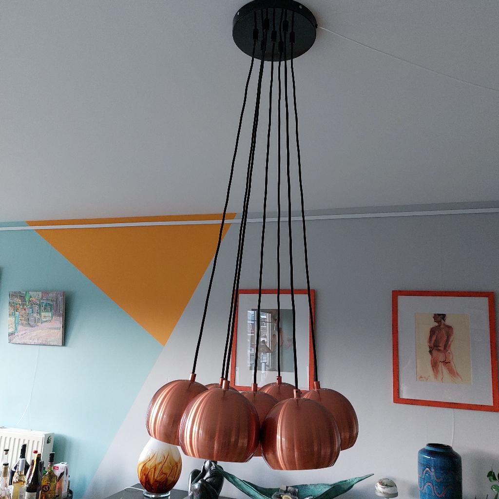 koperkleurige bollen hanglamp (cluster 7 bollen) van Zuiver, Ophalen of Verzenden, Zo goed als nieuw, Modern