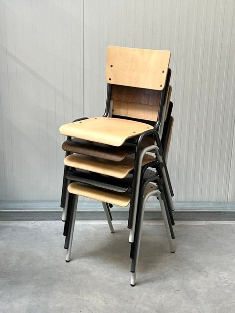 Retro schoolstoelen nieuw stapel eettafelstoelen prijs p/st, Bruin, ., Vintage, Nieuw