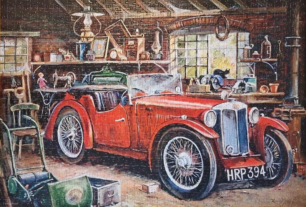 Castorland puzzel Vintage Garage 1000 pc. Zgan., Ophalen of Verzenden, 500 t/m 1500 stukjes, Zo goed als nieuw, Legpuzzel