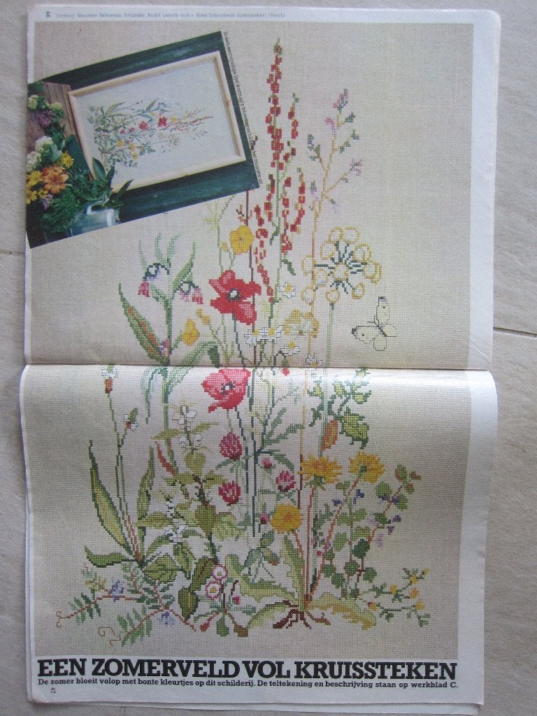 borduur en patroon wilde weide kruiden bloemen fluitenkruid, Ophalen of Verzenden, Zo goed als nieuw, Handborduren, Patroon