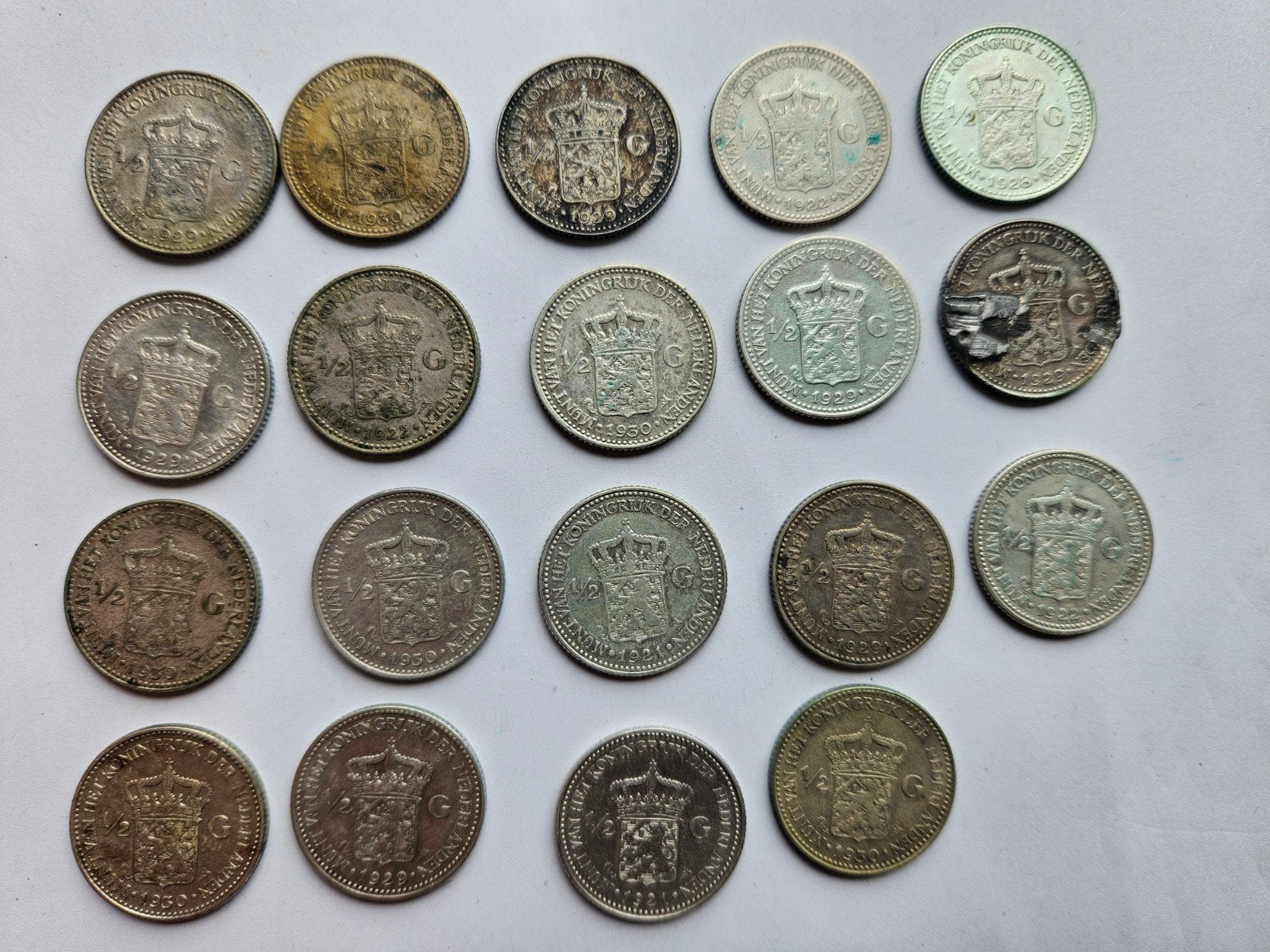 19 zilveren halve guldens Wilhelmina, ½ gulden, Setje, Zilver, Ophalen of Verzenden