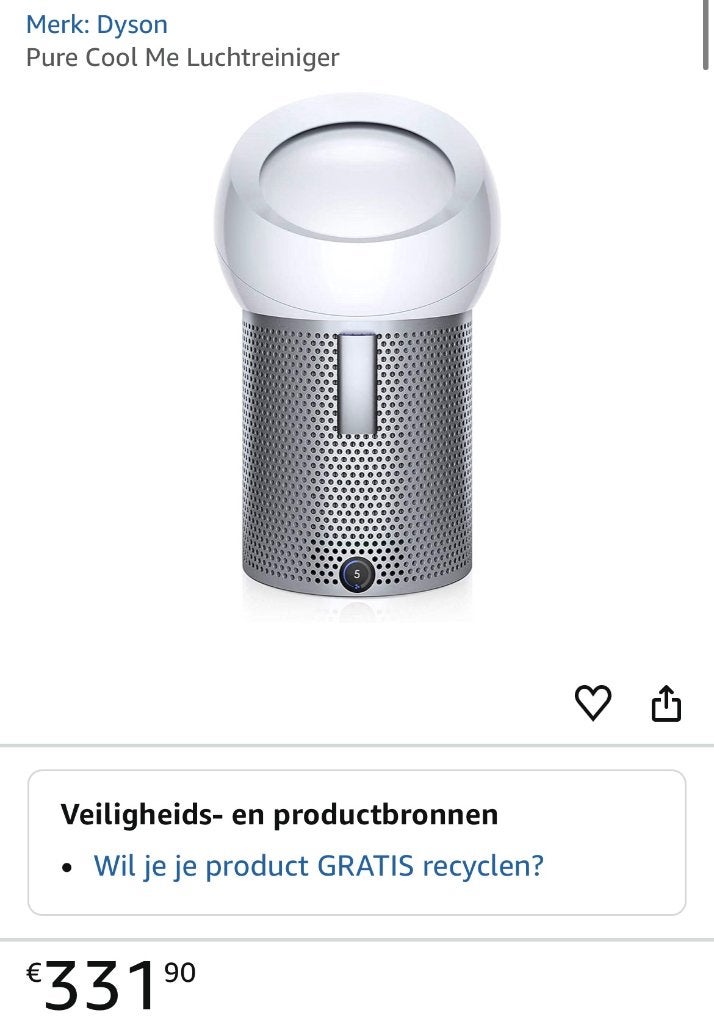 Dyson Airco, Witgoed en Apparatuur, Ophalen, Minder dan 60 m³, 3 snelheden of meer, Zo goed als nieuw