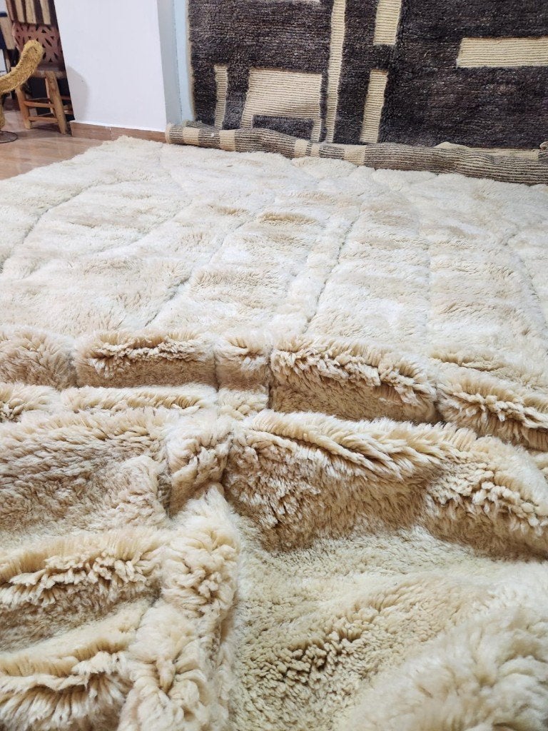 Prachtige chreme /beige handgemaakte m'rirt tapijten, Geel, Ophalen of Verzenden, Boho, berber, handgemaakt, Nvt