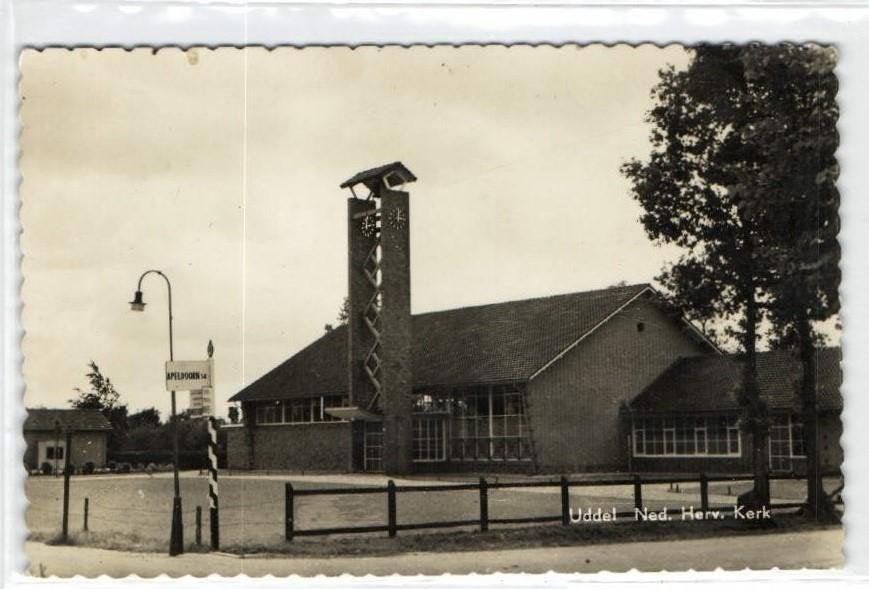 Uddel - Ned. Herv. Kerk - wegwijzer - ongelopen, Ophalen of Verzenden, 1940 tot 1960, Ongelopen, Gelderland