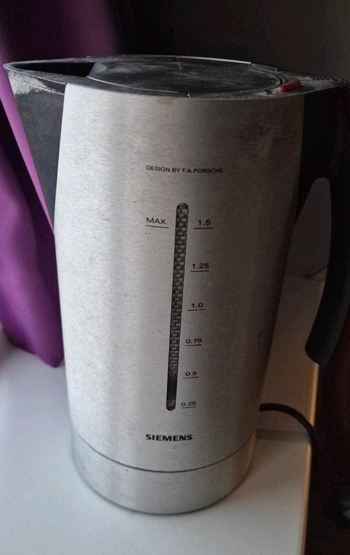 Siemens waterkoker - Design by F.A. Porsche, 1 tot 2 liter, Ophalen, Gebruikt, Rvs