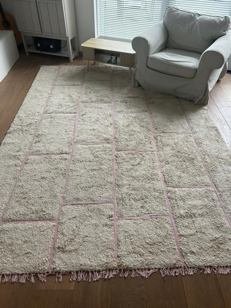 Groot vloerkleed berber look, Ophalen, Beige, 200 cm of meer, Zo goed als nieuw