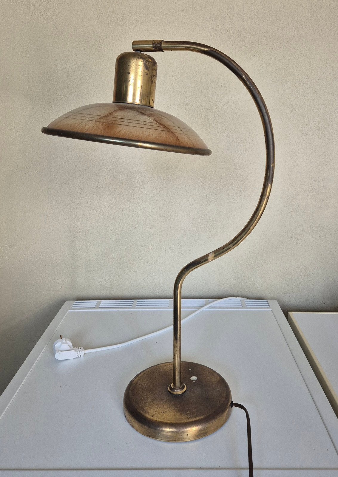 Vintage tafellamp messing met gebogen arm, Overige merken, Vintage, Met schakelaar, Ophalen of Verzenden