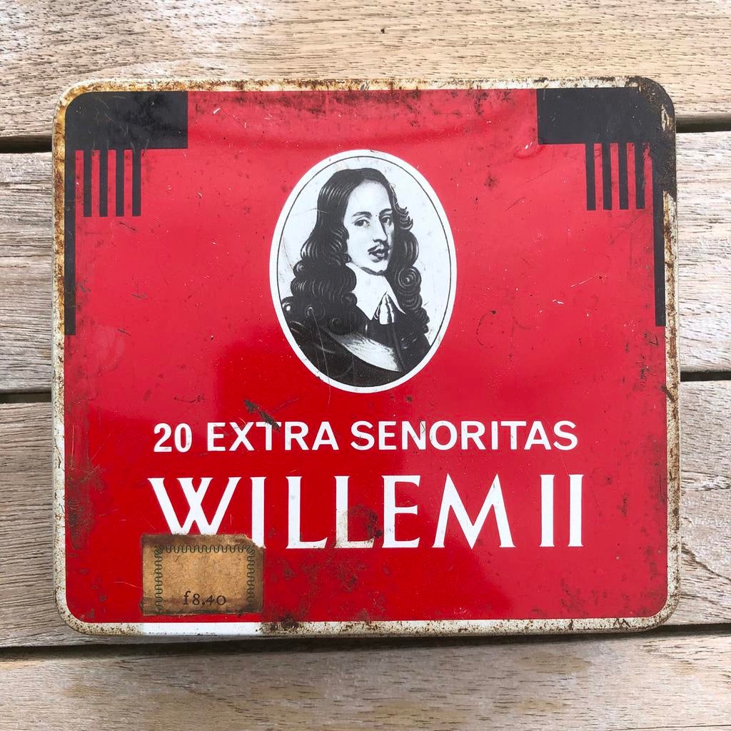 Vintage Willem II Sigarenblik 20 Extra Señoritas, Ophalen of Verzenden, Gebruikt, Overige, Overige merken