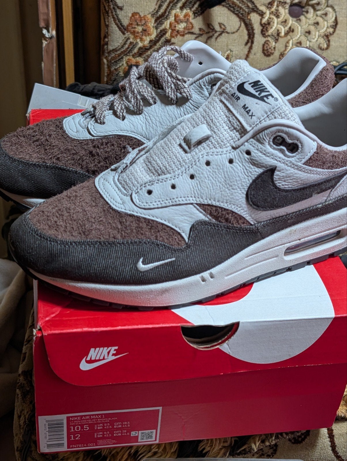 Nike Air Max 1 'Light Iron Ore' - Maat 44.5, Bruin, Nike, Ophalen of Verzenden, Sneakers of Gympen