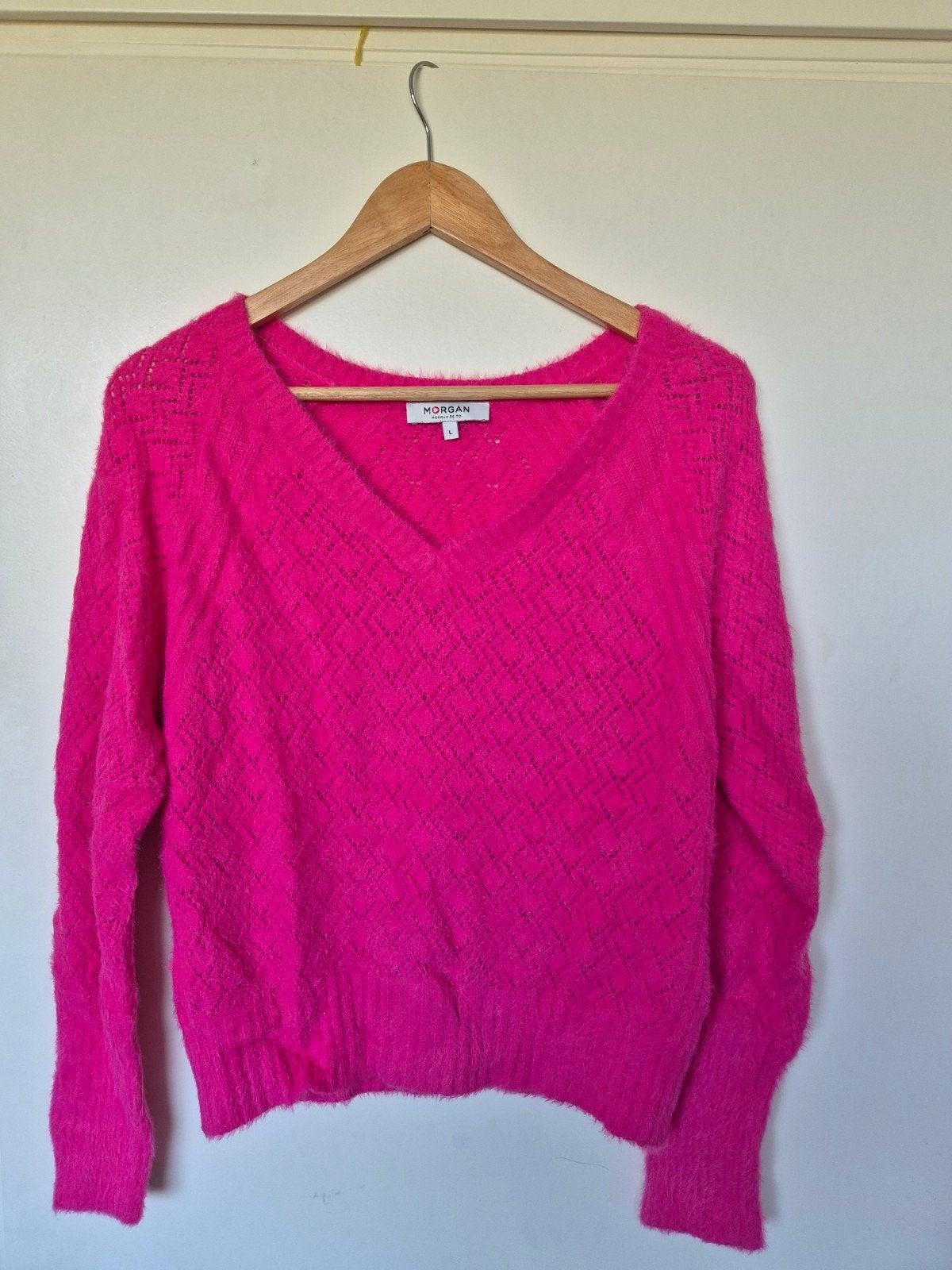 Morgan roze trui met V-hals, Kleding | Dames, Maat 42/44 (L), Zo goed als nieuw, Roze, Morgan