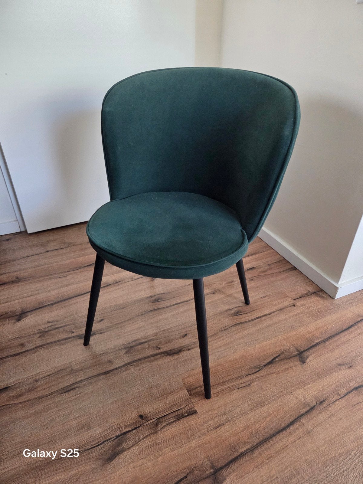 4x Fluweel Groene Eetkamerstoelen - Zo goed als nieuw, Ophalen, Gebruikt, Overige kleuren, Vier