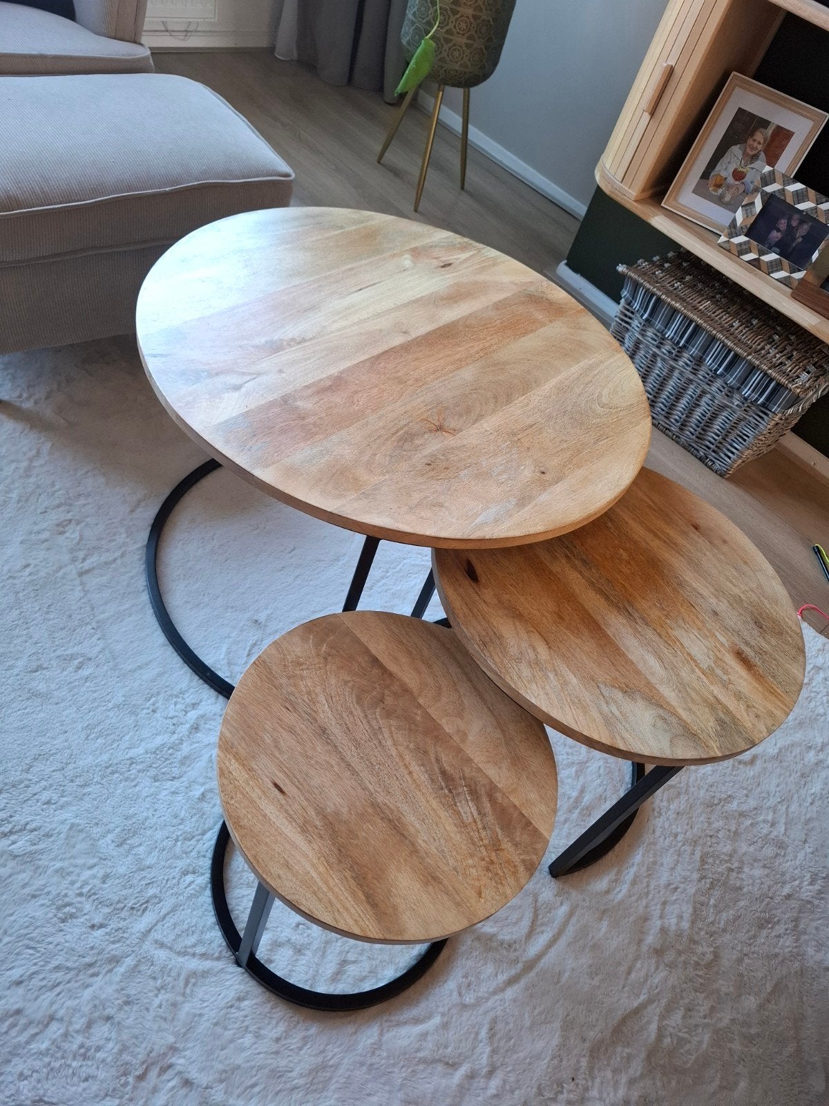 Salontafelset mangohout en metaal - 3-delig, Huis en Inrichting, Tafels | Salontafels, 50 – 75, 50 tot 100 cm, Modern, Industrieel