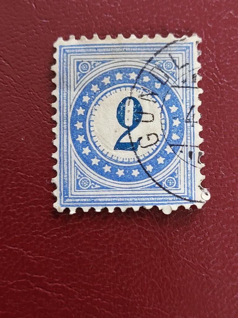 Zwitserse portzegel 2 centimes, rond 1878, Ophalen of Verzenden, Gestempeld