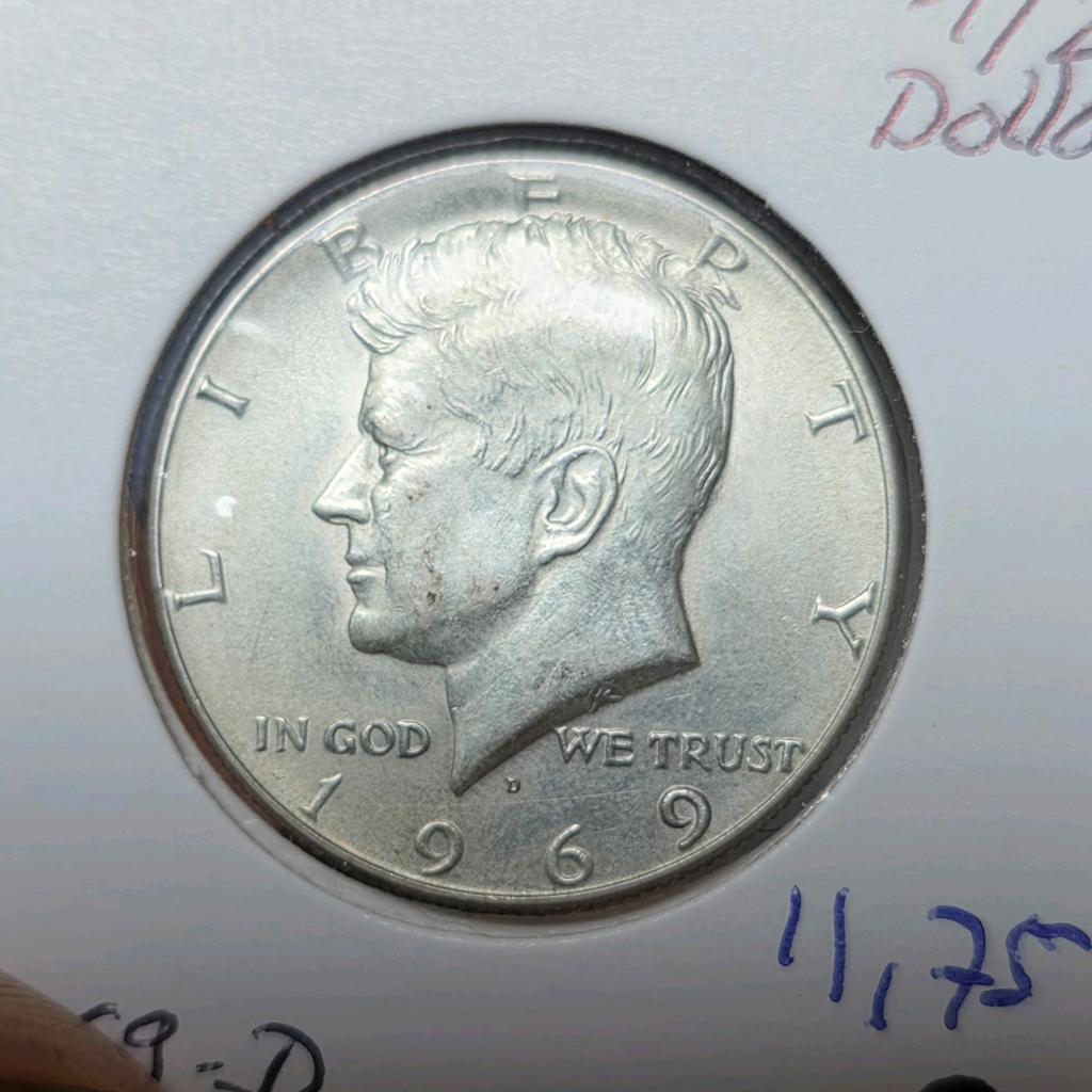 half dollar 1969 Amerika, Verzenden, Noord-Amerika, Losse munt, Zilver