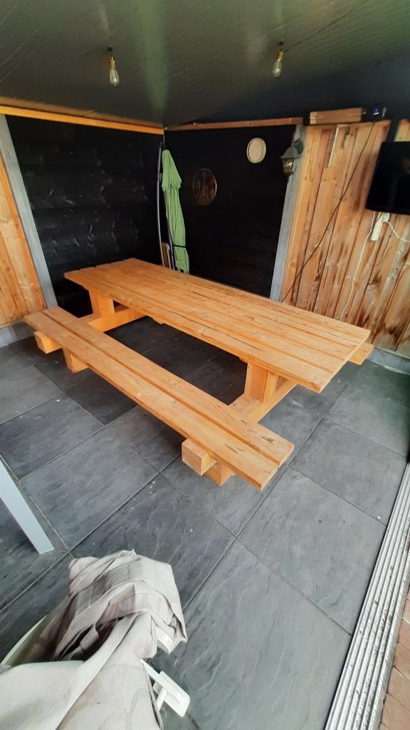 Robuuste douglas picknicktafel, Tuin en Terras, Ophalen, Gebruikt, Rechthoekig, Hout