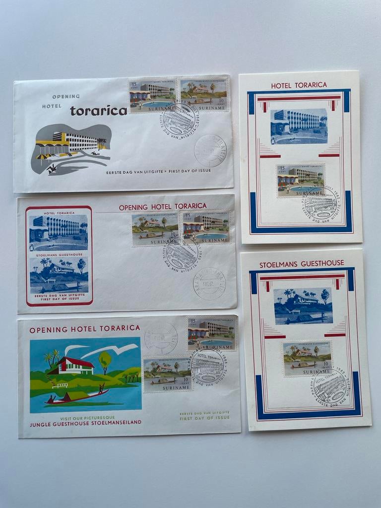 FDC's Suriname 1962 - Opening Hotel Torarica & Stoelmans, Postzegels en Munten, Postzegels | Eerstedagenveloppen, Ophalen of Verzenden