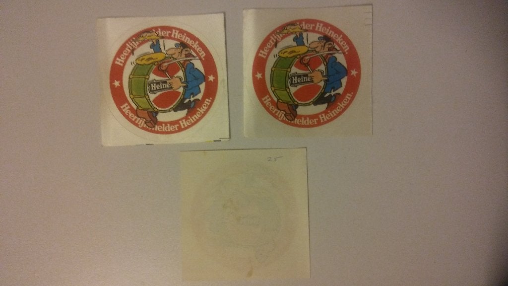 Jan van Haasteren strip sticker Heineken bier trommel, Ophalen of Verzenden, Zo goed als nieuw, Strip of Tekenfilm