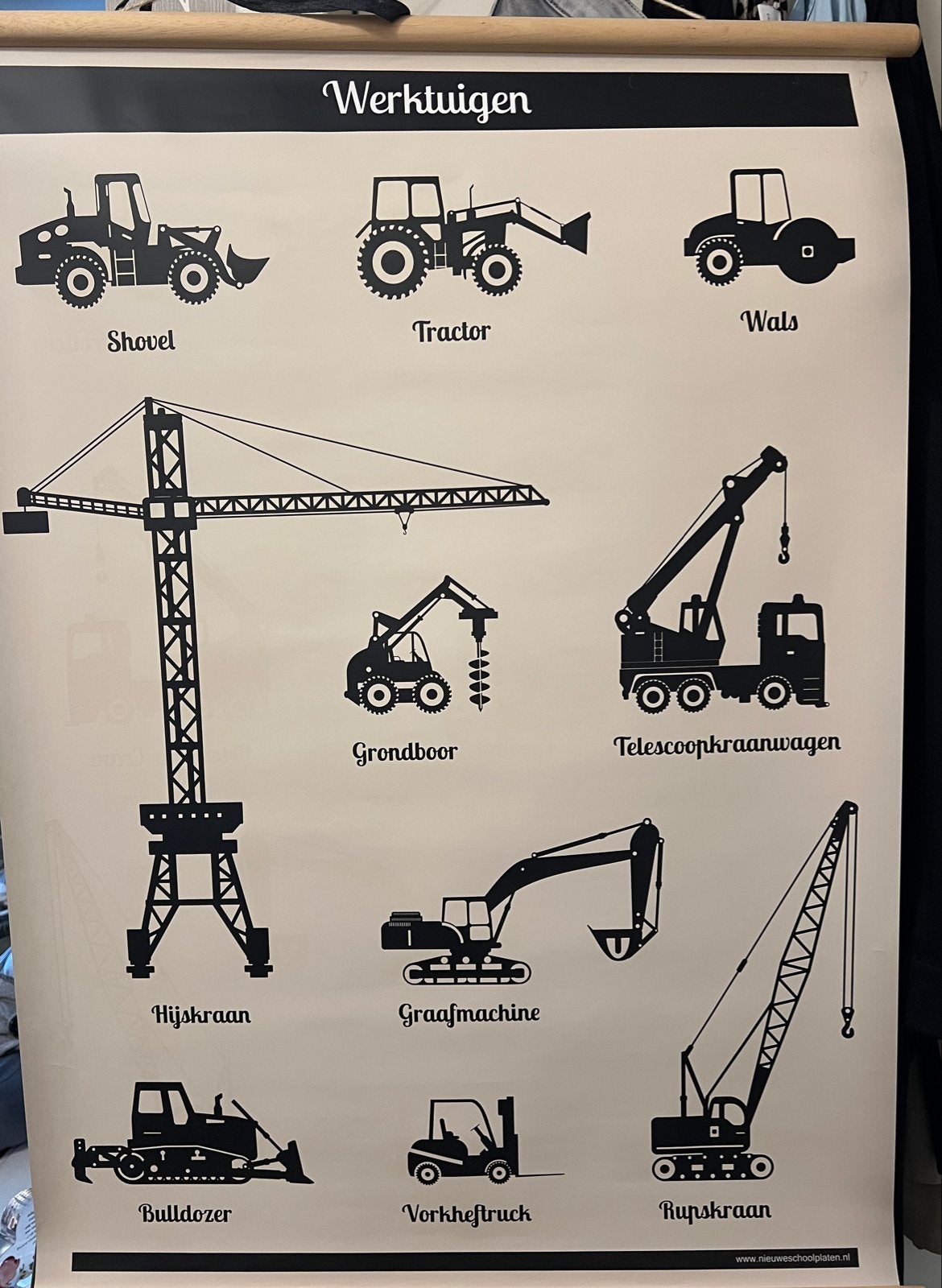 Educatieve Poster: Werkvoertuigen voor Kinderen, Antiek en Kunst, Antiek | Schoolplaten, Ophalen of Verzenden, Overige thema's