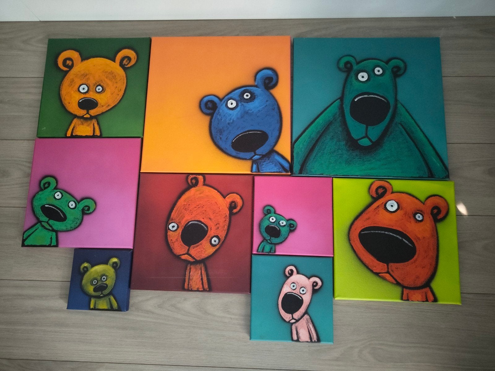 Teddies In Space 9 verschillende originele werken, Ophalen, Gemengde techniek