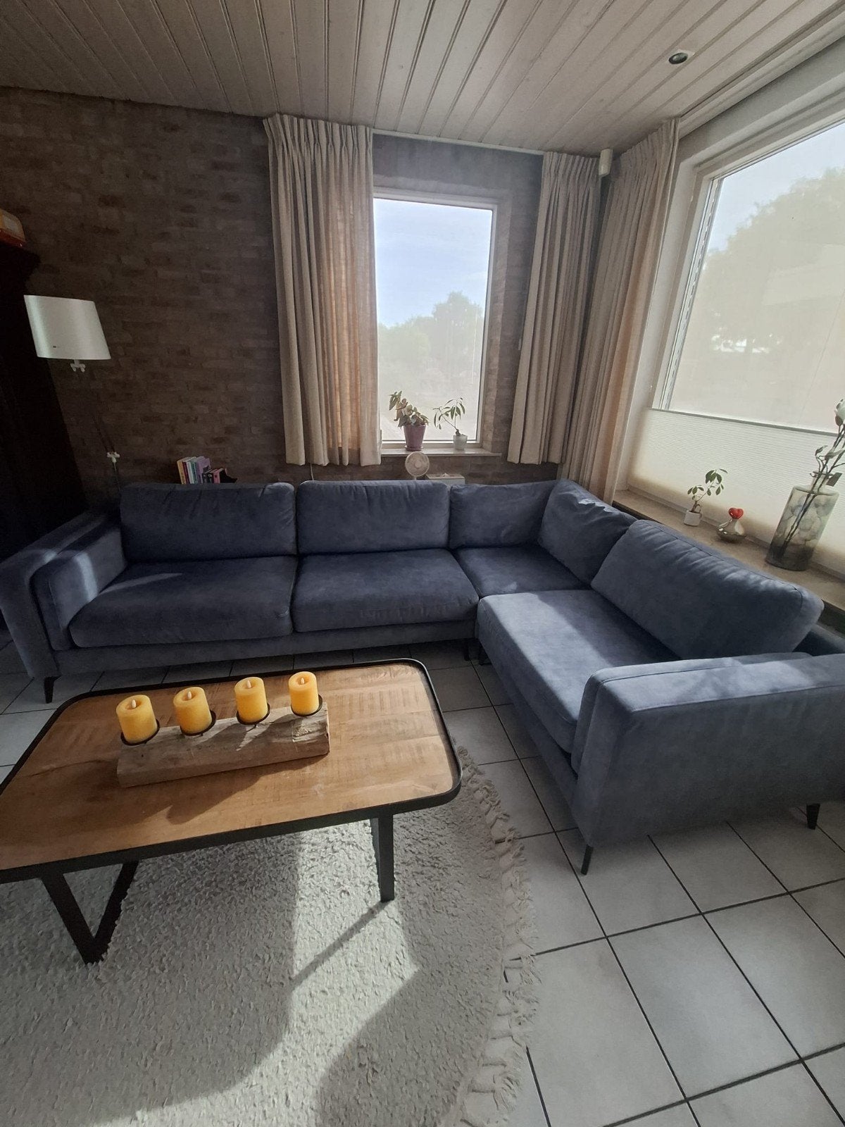 Hele nette blauwe stoffen hoekbank - 294x202x92cm, Ophalen, Zo goed als nieuw, Stof, Modern