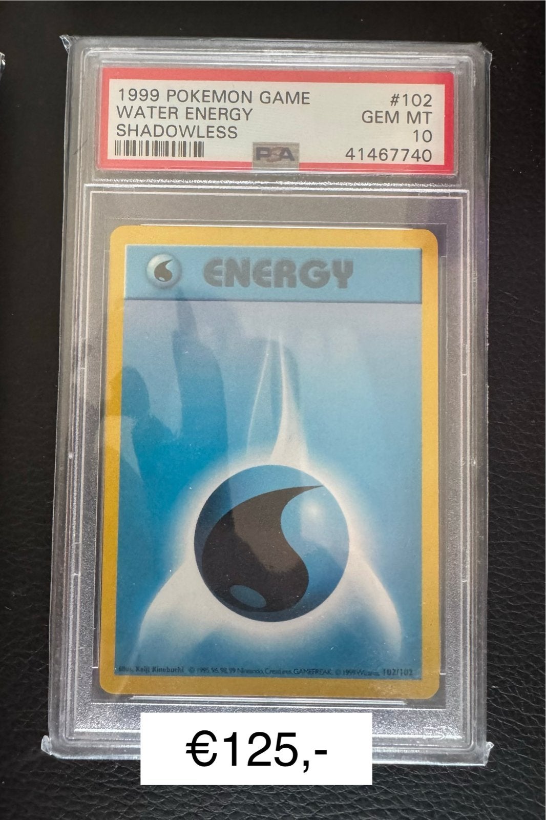 Pokémon Water Energy Shadowless Base Set PSA 10, Ophalen of Verzenden, Zo goed als nieuw, Losse kaart
