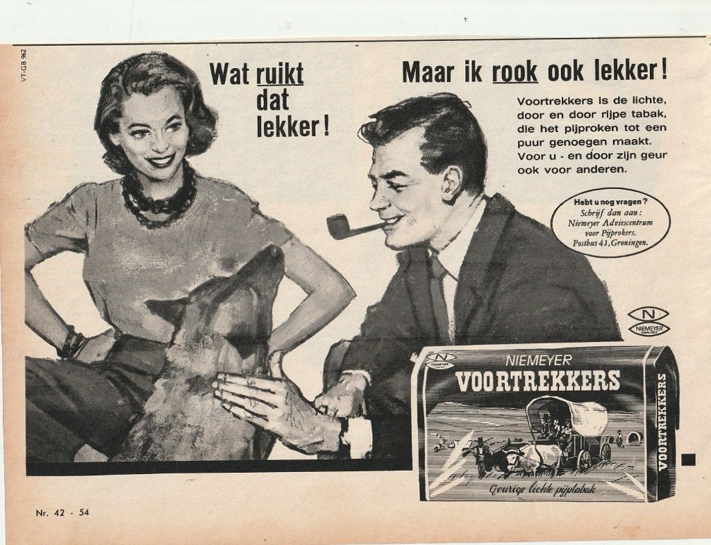 retro reclame 1962 Niemeyer Voortrekkers pijptabak licht, Verzenden, Overige typen
