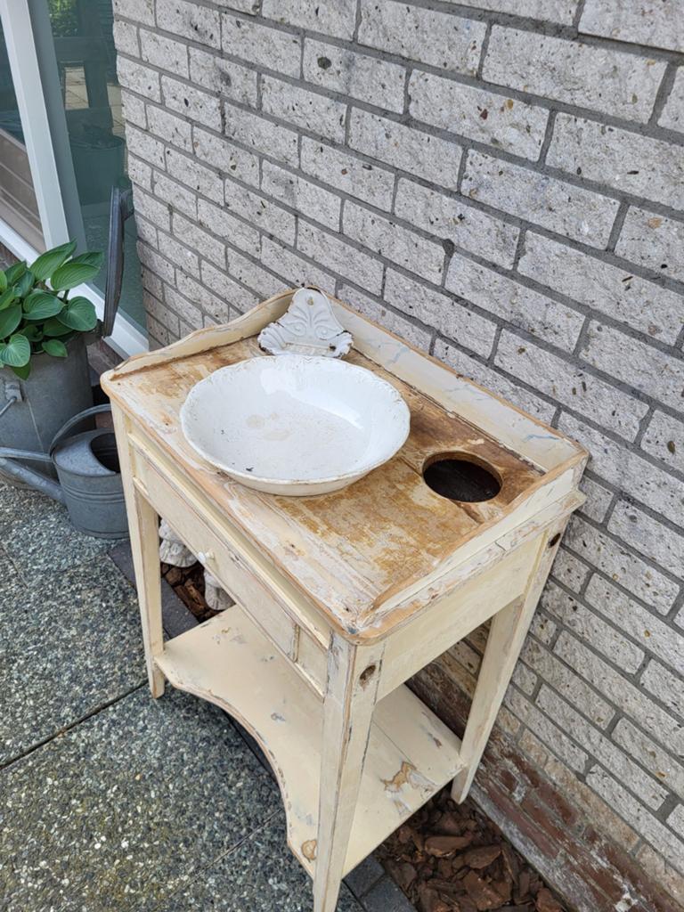 Vintage wastafel met kom en zeepbakje, Ophalen