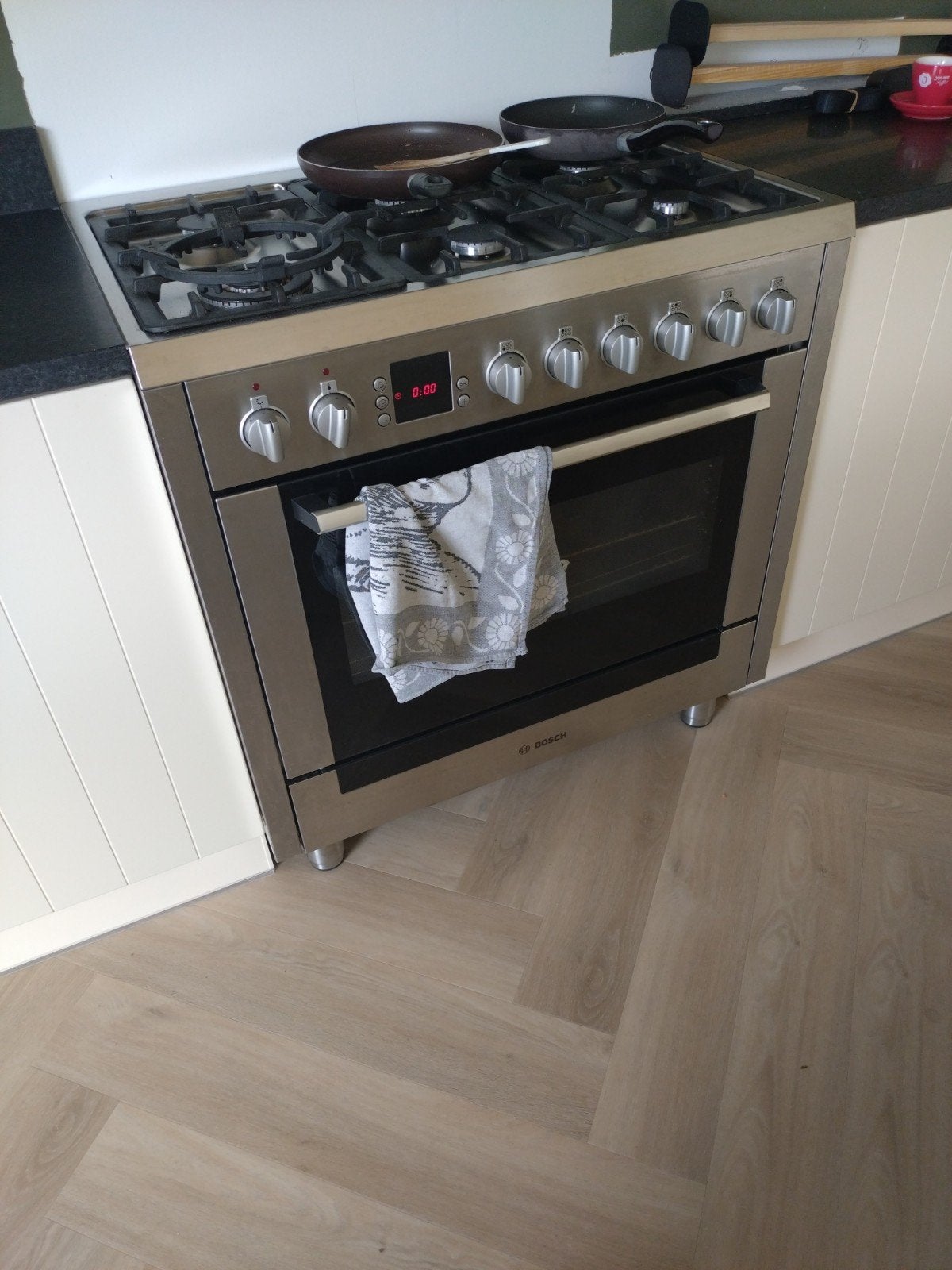Bosch fornuis 90 cm, Gebruikt, Warmhoudplaat, Ophalen of Verzenden, Gas
