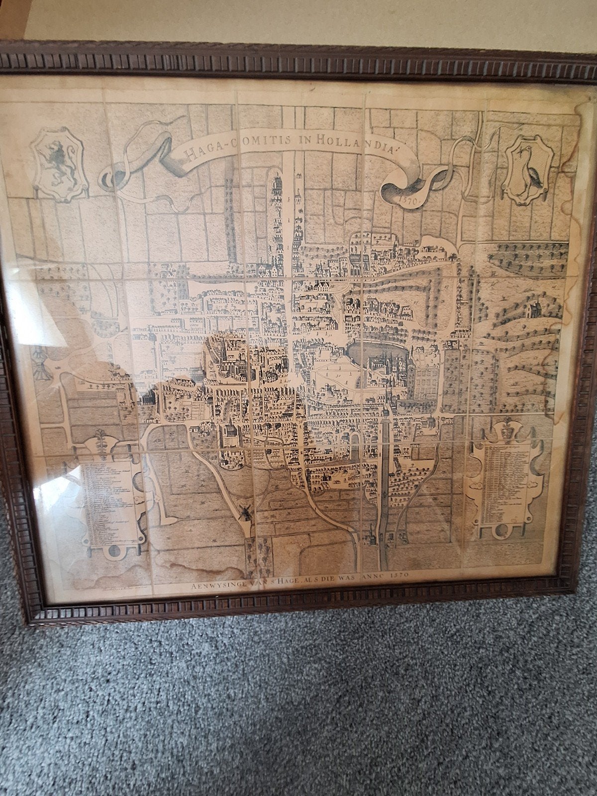 Historische kaart Den Haag 1570 - Ingelijst, Voor 1800, Ophalen of Verzenden, Landkaart, Nederland