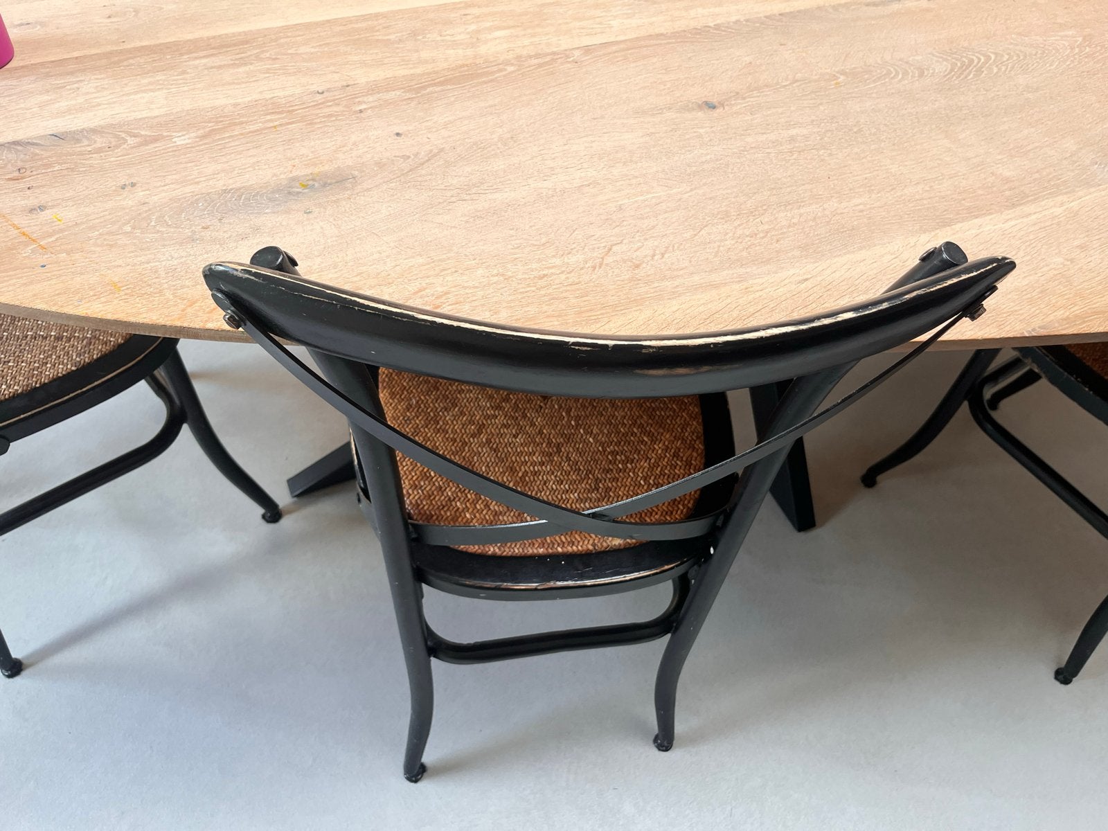 Vintage zwarte staal/houten stoel met rotan zitting, Ophalen