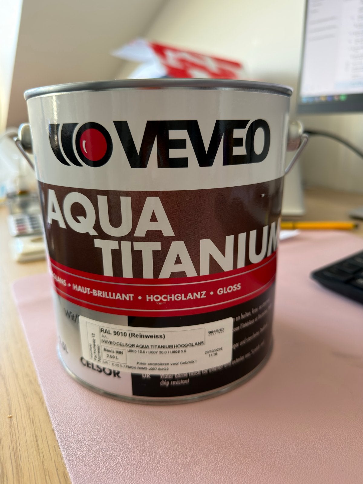 VEVEO aqua titanium Verf RAL 9010 - NIEUW, Wit, Nieuw, Ophalen of Verzenden, Verf