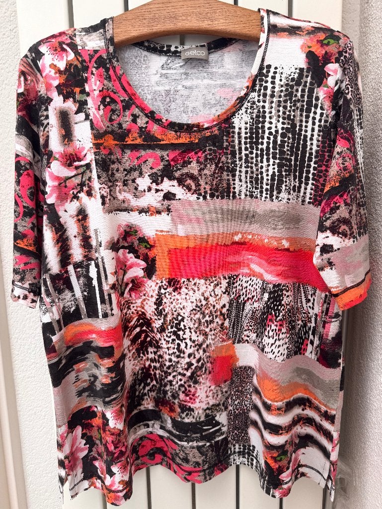 Gelco wit/zwart/oranje/rose shirt korte mouw maat 46, Meerkleurig, Gelco, Zo goed als nieuw, Shirt of Top