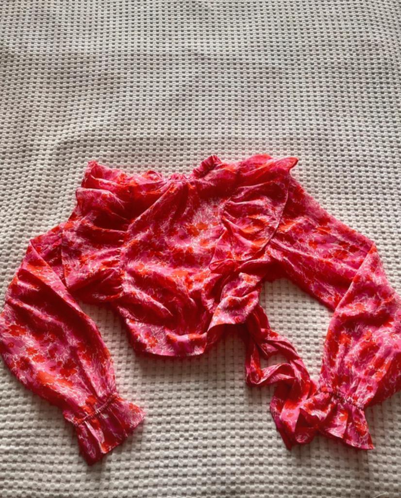 Olivia & Kate roze bloemenprint crop top met lange mouwen, Maat 42/44 (L), Ophalen of Verzenden, Zo goed als nieuw, Lange mouw