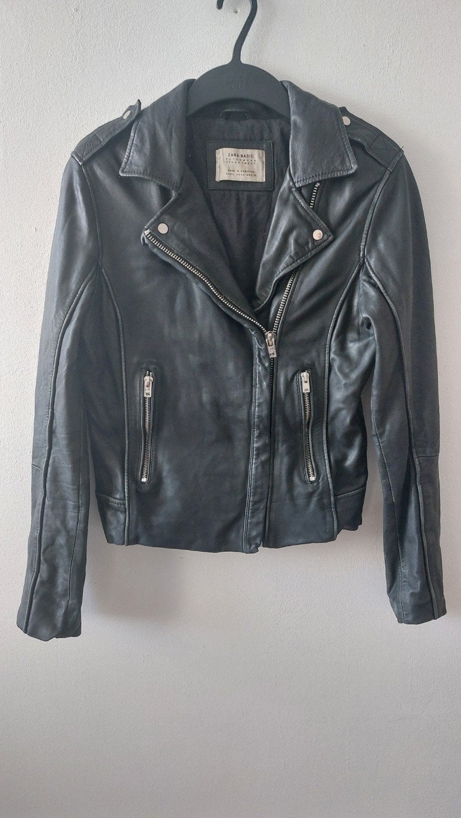 Zara leren biker jacket met lange ritsen L, Kleding | Dames, Maat 42/44 (L), Ophalen of Verzenden, Gedragen, Zara