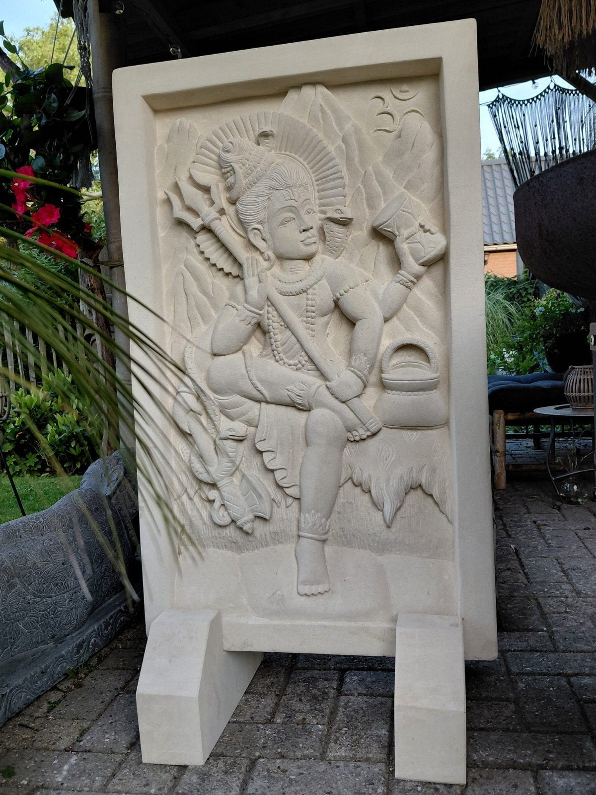 Handgesneden Shiva Beeld limestone paneel, Ophalen, Www.ibizasfeer.nl, Nieuw, Info@ibizasfeer.nl